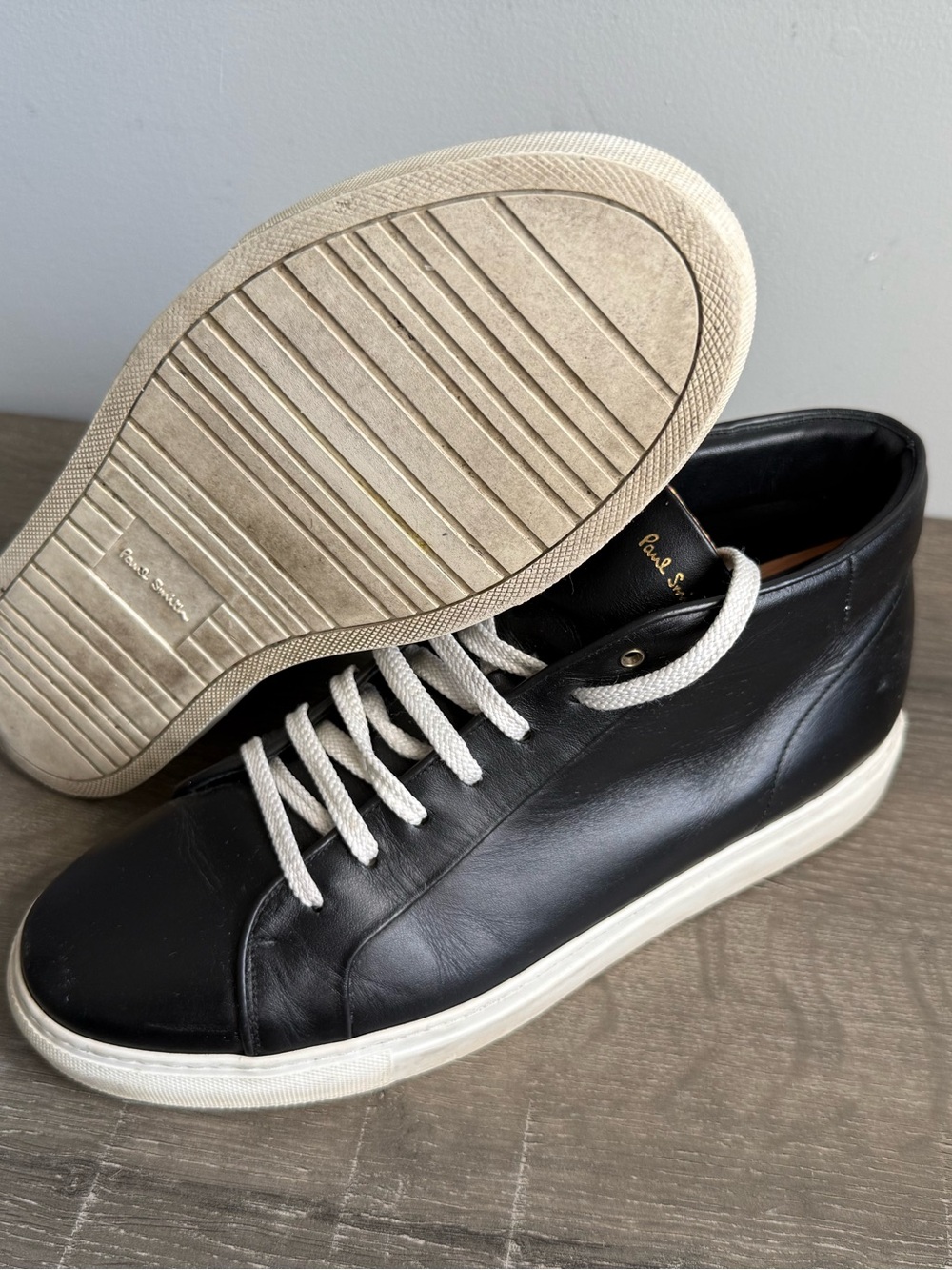 Paul Smith Black Leather Low-Top Sneakers with White Sole